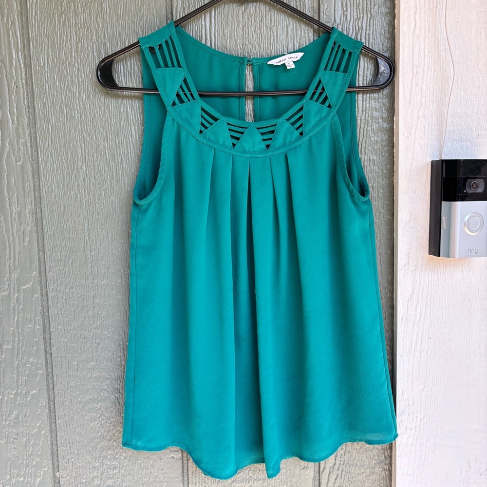 Naked Zebra Teal Sleeveless Cutout Blouse